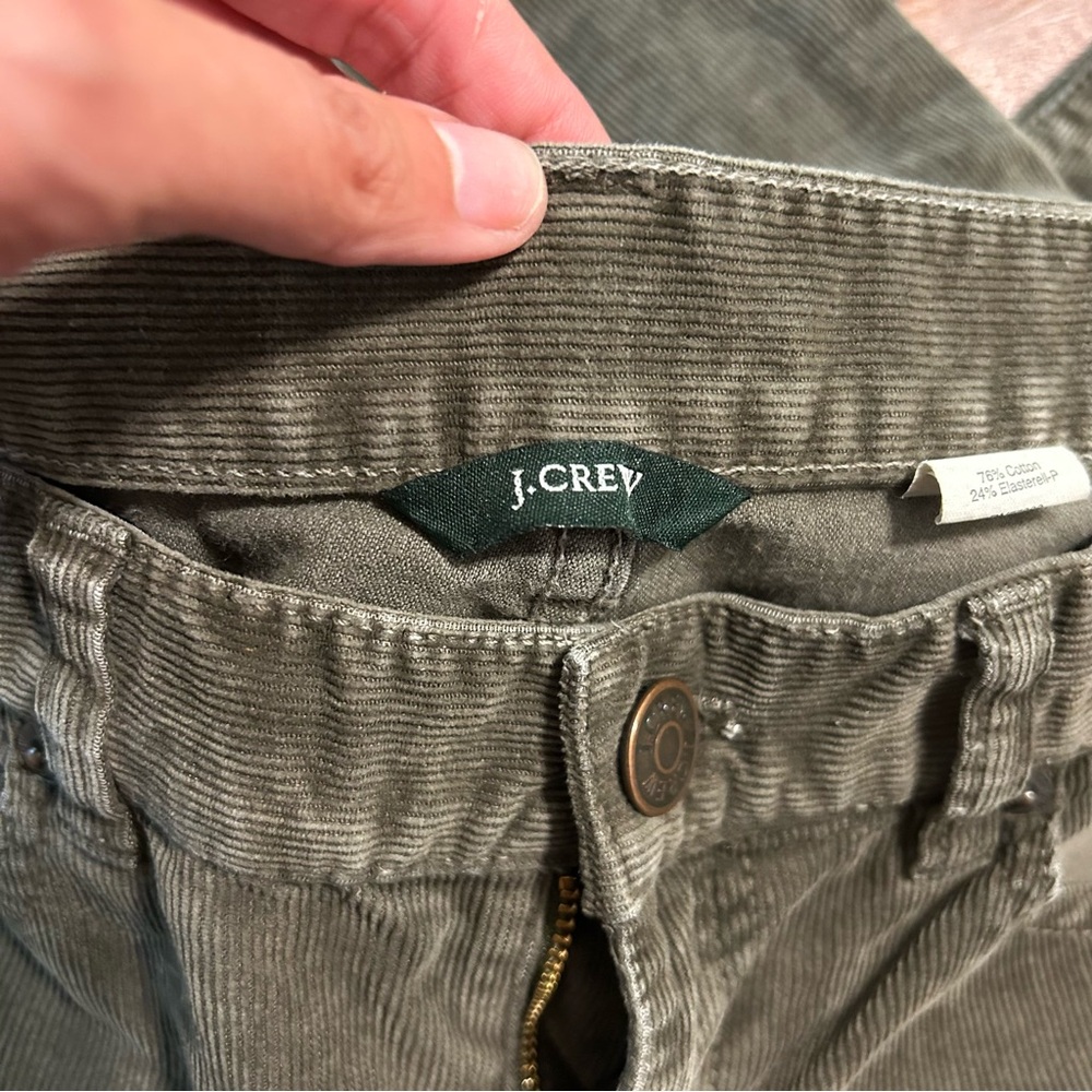 J Crew Corduroy Skinny Pants with Ankle Zipper Dark Green Gold Zip Size 8 / 29 - Picture 9 of 11